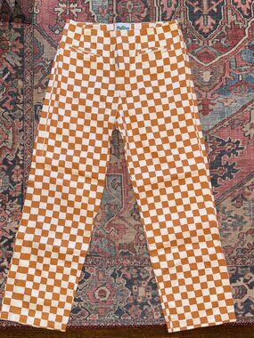 Holiday the Label white and orange checkered pants